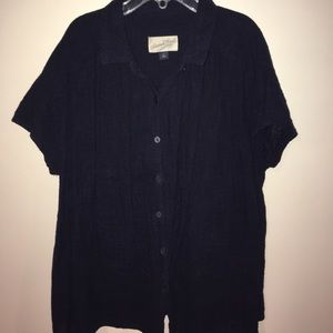 Gauze Navy Short sleeve collared shirt